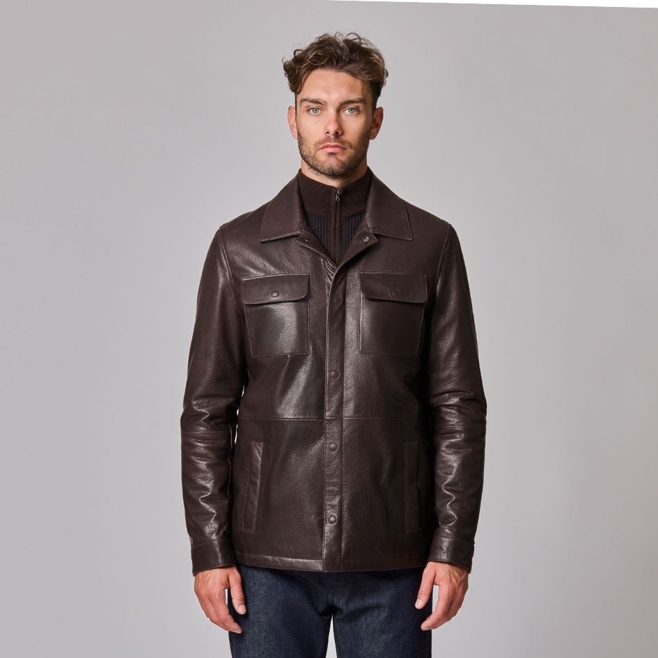 Padded Leather Shirt Jacket