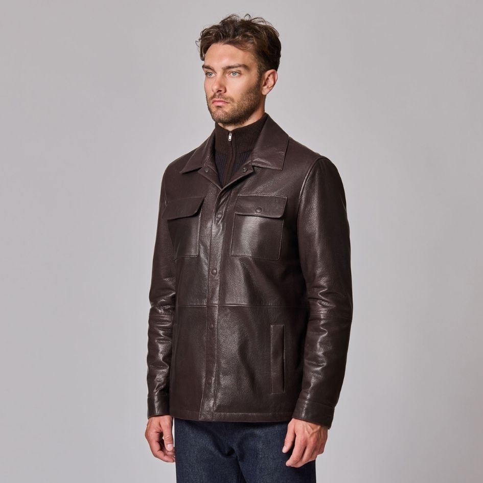 Padded Leather Shirt Jacket