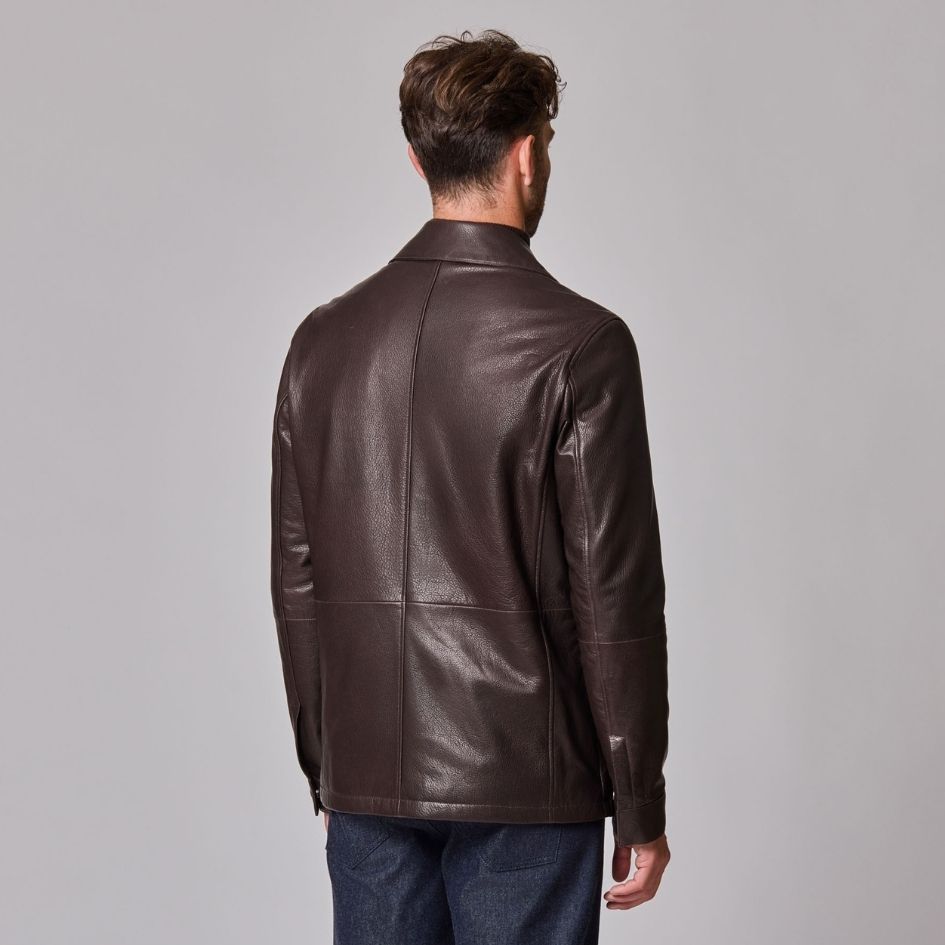 Padded Leather Shirt Jacket