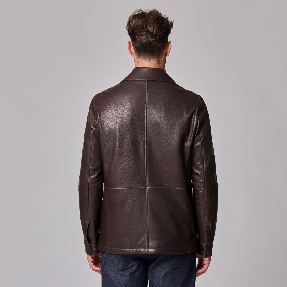 Padded Leather Shirt Jacket
