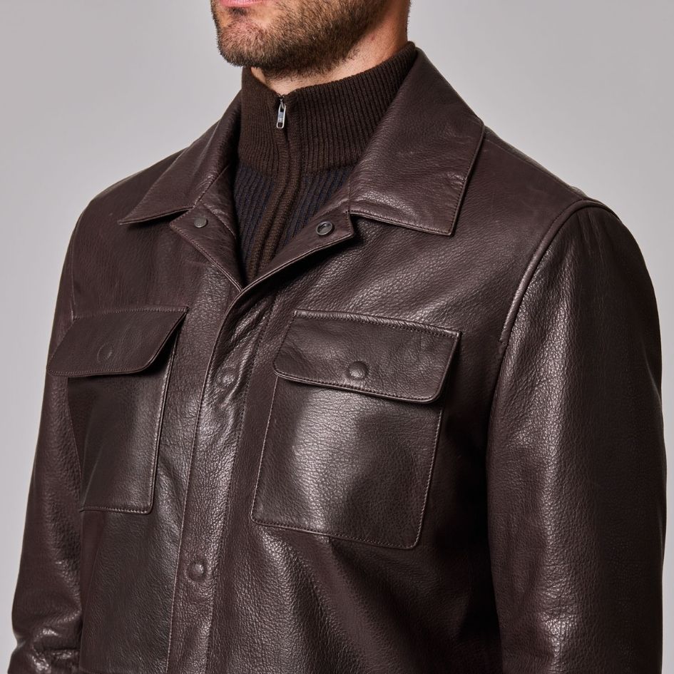 Padded Leather Shirt Jacket