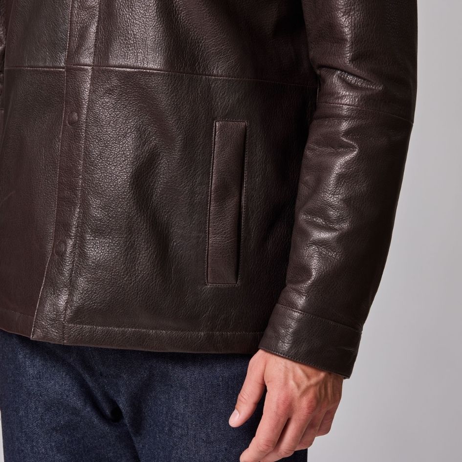 Padded Leather Shirt Jacket