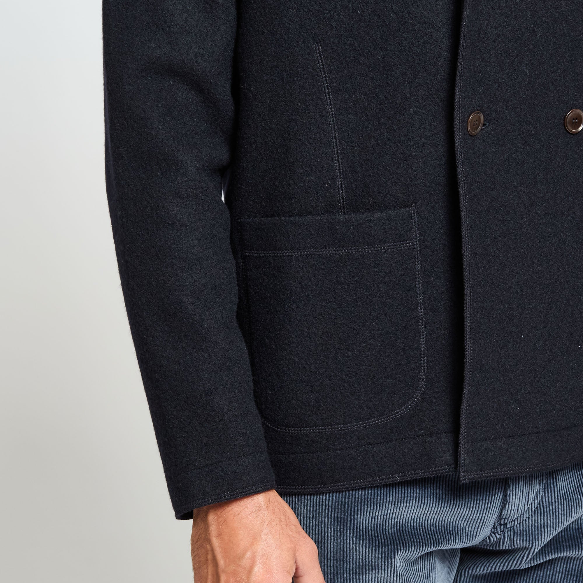 Double Breasted Jacket with Knitted Collar