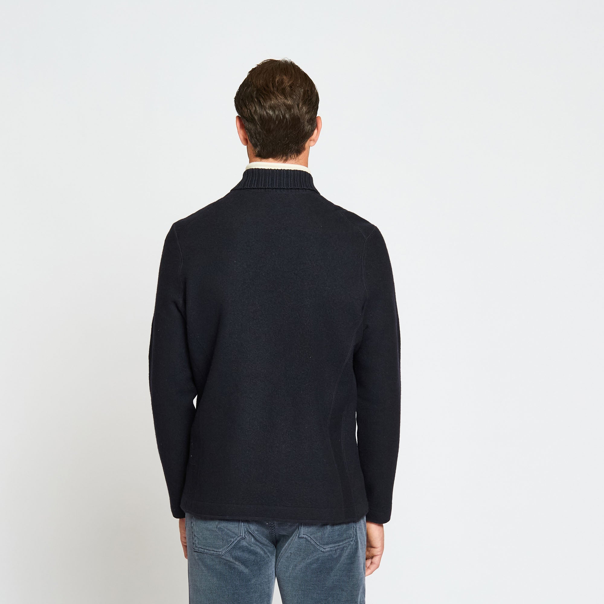 Double Breasted Jacket with Knitted Collar