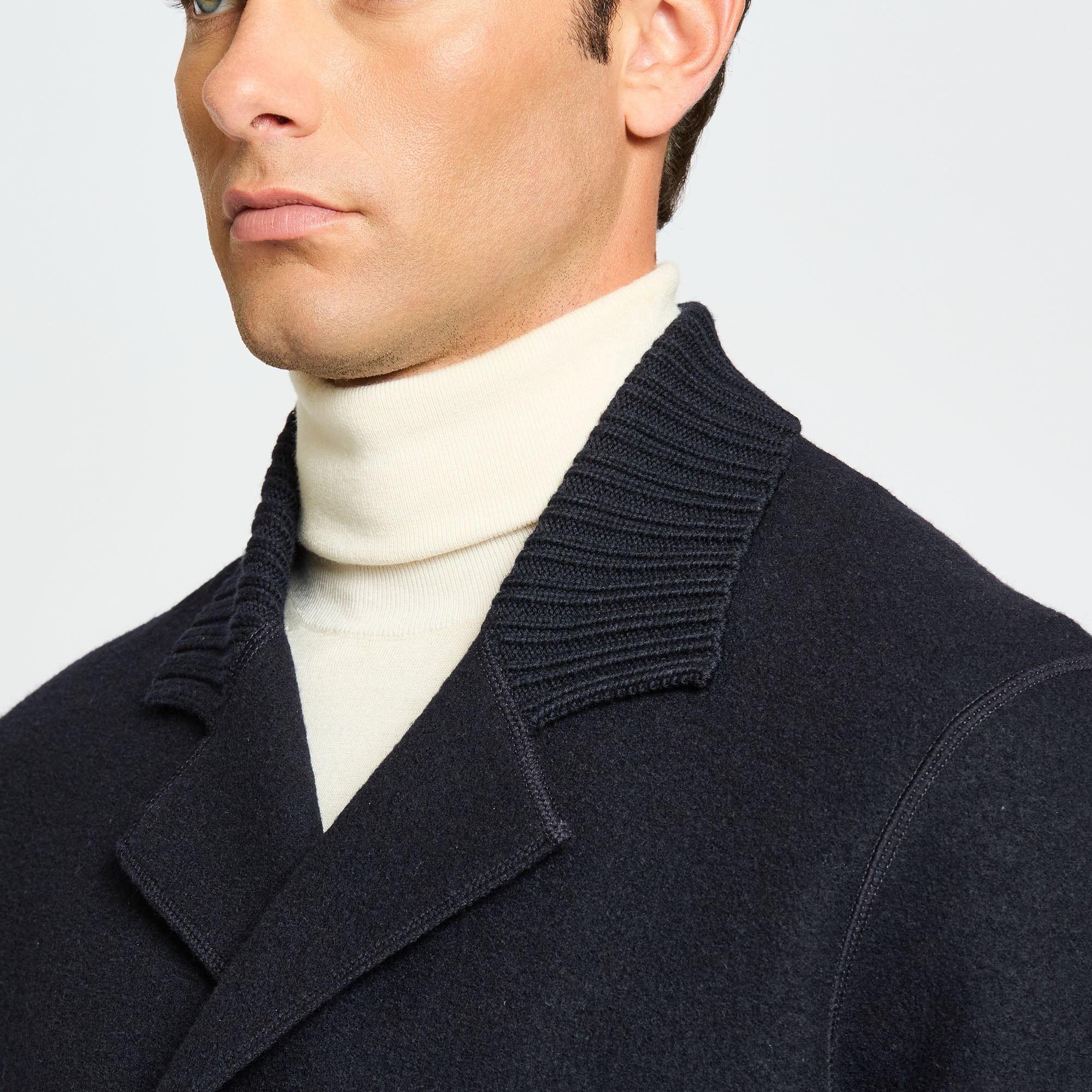 Double Breasted Jacket with Knitted Collar